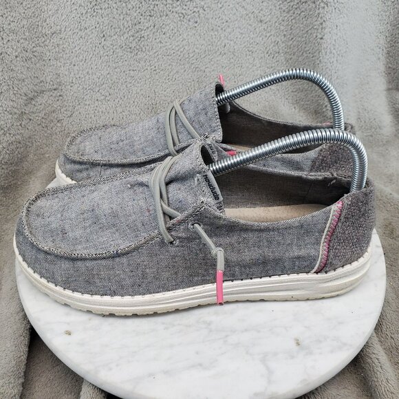 Hey Dude Shoes Womens Size 8 Gray Canvas Wendy Black Confetti Slip On Loafers - Picture 1 of 9
